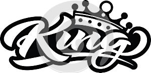 king word in calligraphic fonts in black over white