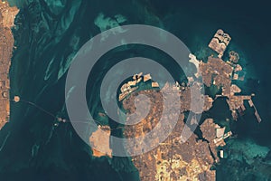 The Kingdom of Bahrain is an island state, satellite image.