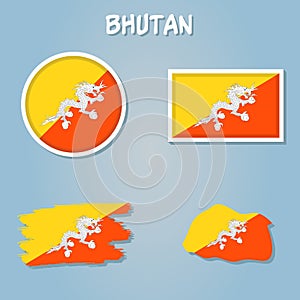 Kingdom of Bhutan map flag vector silhouette illustration