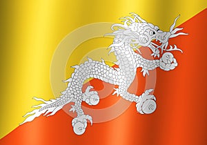 kingdom of bhutan national flag 3d illustration close up view