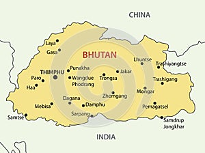 Kingdom of Bhutan - vector map