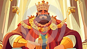 Kingdom cartoon landing page, king at palace, medieval royal family character, smiling fat monarchy person in gold crown photo