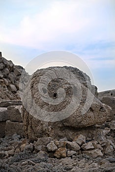 Kingdom of Commagene, Mount Nemrut, ancient lion head. Turkey.