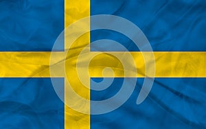 Kingdom of Sweden flag blowing in the wind. Background texture. 3d Illustration.