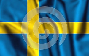 Kingdom of Sweden flag blowing in the wind. Background texture. Stockholm. 3d Illustration. 3d Render.