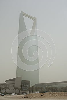 Kingdom Tower in Sand Storm in Riyadh