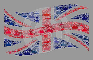 Kingdom Waving Great Britain Flag - Collage with Crown Icons