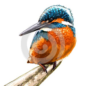 Kingfisher halcyon from a branch  realistic illustration isolate.