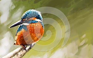 Kingfisher halcyon from a branch  realistic illustration isolate.