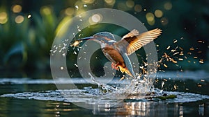 Stunning Kingfisher Catching Fish in Sparkling Water