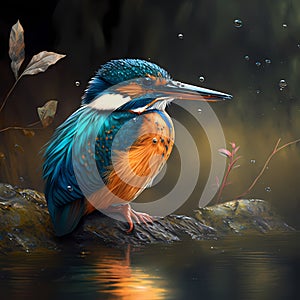 Kingfishers At Rainforest. Generative AI