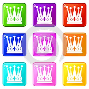 Kingly crown icons 9 set