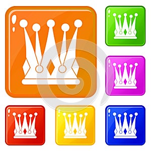 Kingly crown icons set vector color