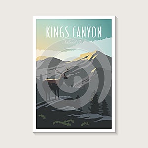 Kings Canyon National Park poster illustration, deer mountain peak scenery poster