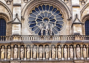 Kings Facade Rose Window Notre Dame Cathedral Paris France