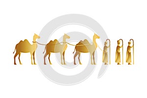 Kings magicians with camels golden characters photo