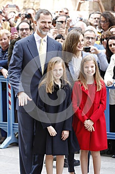 The Kings of Spain Felipe and Letizia and their daughters, in the traditional Easter Mass.