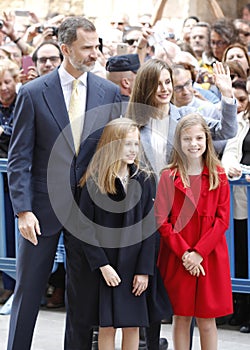 The Kings of Spain Felipe and Letizia and their daughters, in the traditional Easter Mass.