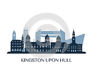 Kingston Upon Hull skyline, monochrome silhouette. photo