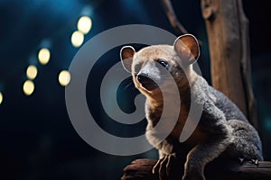 kinkajou in a nocturnal setting with moonlight above