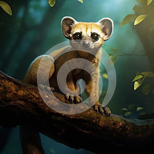 Kinkajou Potos flavus tropic animal in the nature forest habitat. Mammal in Costa Rica. Wildlife scene from nature