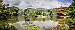 Kinkaku-ji temple picturesque panoramic view, literally `Temple of the Golden Pavilion`, kyoto, Kansai, Japan photo