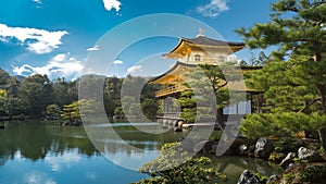 Kinkakuji & x28;Temple of golden pavilion& x29; in Kyoto with beautiful Zen garden