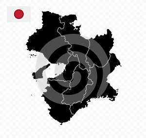 Kinki Map. Map of Japan Prefecture. Black color photo