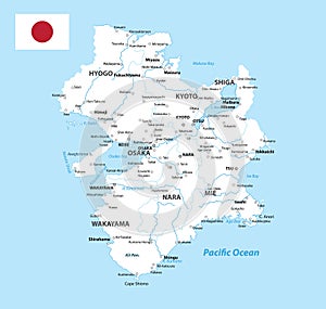 Kinki Map. Map of Japan Prefecture. White color photo