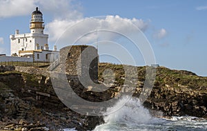 Kinnard head Castle Lighthouse and Wine Cellar on a stormy day, Fraserburgh, Aberdeenshire,Scotland,UK.