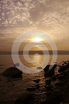 Kinneret lake in Tiberias at sunrise photo