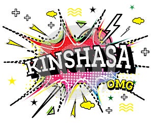 Kinshasa Comic Text in Pop Art Style Isolated on White Background