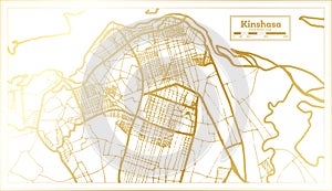 Kinshasa Democratic Republic of the Congo City Map in Retro Style in Golden Color. Outline Map