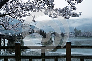 Kintai Kyo bridge on rainy day, Iwakumi Hiroshima, japan