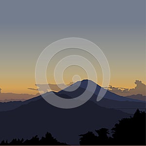 Kintamani, Bali. Vector sunrise illustration photo