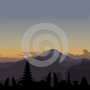 Kintamani, Bali sunrise illustration with skyline photo