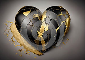 Kintsugi heart cracked broken repaired gold filling separated