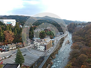 Kinugawa river and small town in Nikko Prefecture