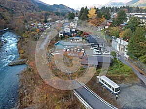 Kinugawa river and small town in Nikko Prefecture