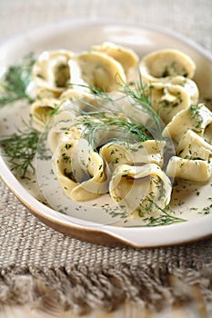 Kipper ravioli with dressing d