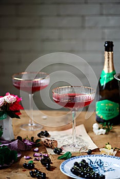 Kir Royal with black currant ..style vintage