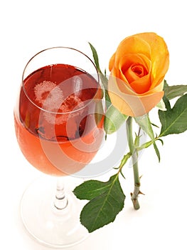 Kir Royal Cocktail with a Rose on white Background
