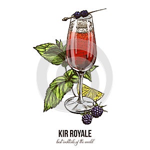 Kir Royale cocktail with blackberries