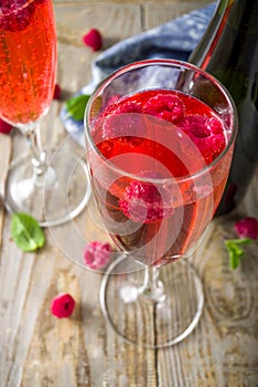 Kir Royale Cocktail with Raspberries