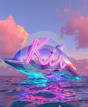 Kir written out fully in a 3D font, photo in the style of retrofuturism 80