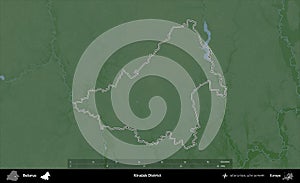 Kirausk District outlined, Belarus. Physical