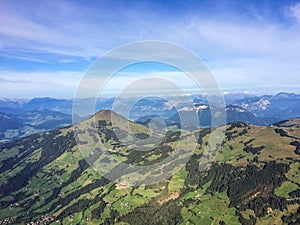 Kirchberg, Tirol/Austria - September 2015: view on the landscape and Austrian Alps from the ballooning basket