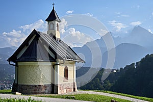 Kirchleitn chapel in Berchtesgaden and mount Watzmann