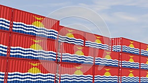 Kiribati flag containers are located at the container terminal. Concept for Kiribati import and export 3D