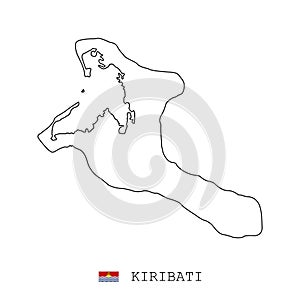 Kiribati map line, linear thin vector simple outline and flag. Black on white